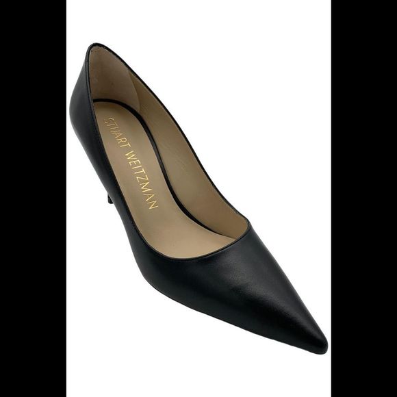 Stuart Weitzman Women's Stuart 85 Pointed Toe Pumps Black Leather - Medium - Picture 1 of 3